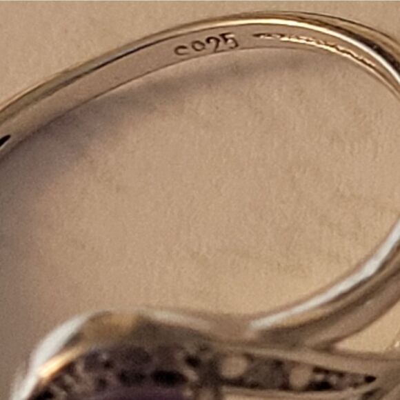 Glamouresq Solid .925 ST. Sil.1.65ctw Topaz Amethyst Diamond Ring Size 8 - Picture 5 of 5